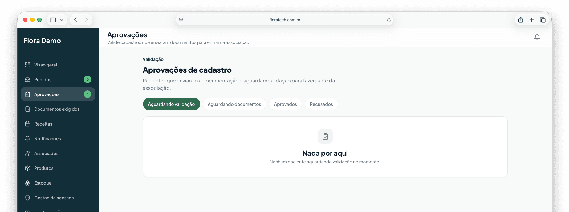 Fila de aprovações no Flora
