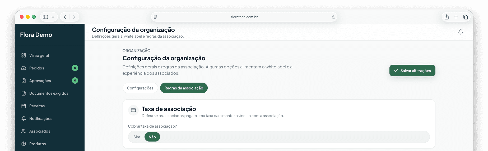 Configuração da organização no Flora